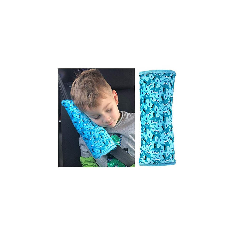 Heckbo Girls Shark Fish Car Seatbelt Pillow For Children - Machine Washable - Boy Kids Children Soft Car Seat Belt Cover Sleeping Pillows Protection Car