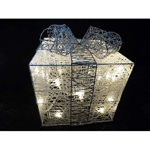 Large Glitter White And Silver Light Up Christmas Parcels Set With LED