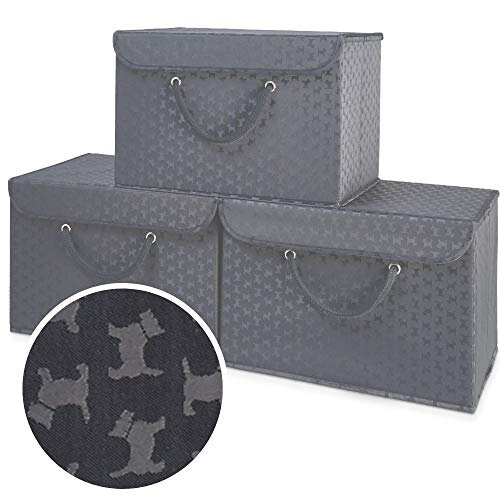 Black Fabric Storage Boxes with lids, Stackable and Foldable. For
