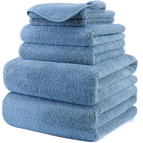 Set di Asciugamani in Microfibra Oversize, 60 x 30 in., Quick Dry, 6 Pezzi (Blu)