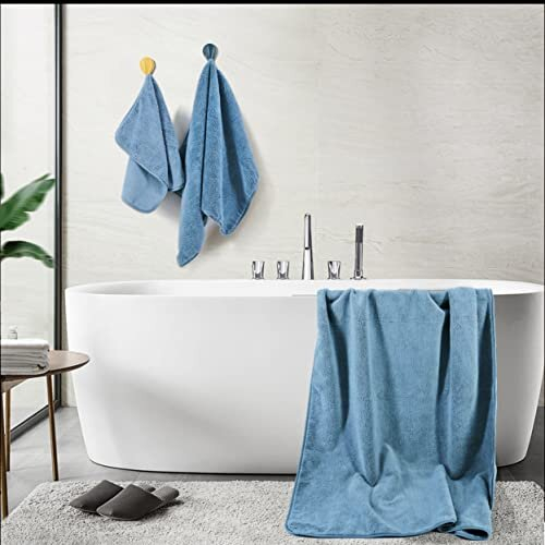 Set di Asciugamani in Microfibra Oversize, 60 x 30 in., Quick Dry, 6 Pezzi (Blu) 2