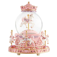 Music Box Carousel Horses Crystal Snow Globe Music Boxes with Color Changing LED Lights Musical Gift for Girls Women Friends Daughter Mom Birthday
