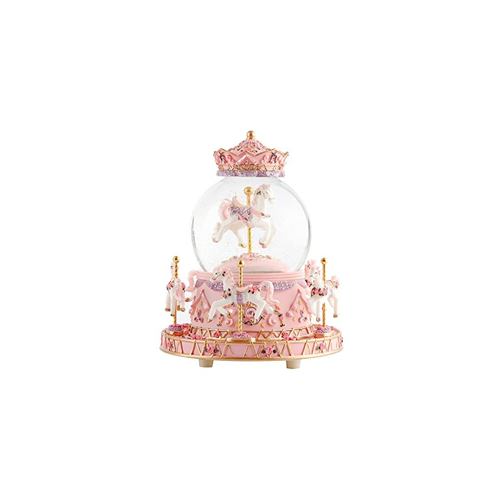 Music Box Carousel Horses Crystal Snow Globe Music Boxes with Color Changing LED Lights Musical Gift for Girls Women Friends Daughter Mom Birthday