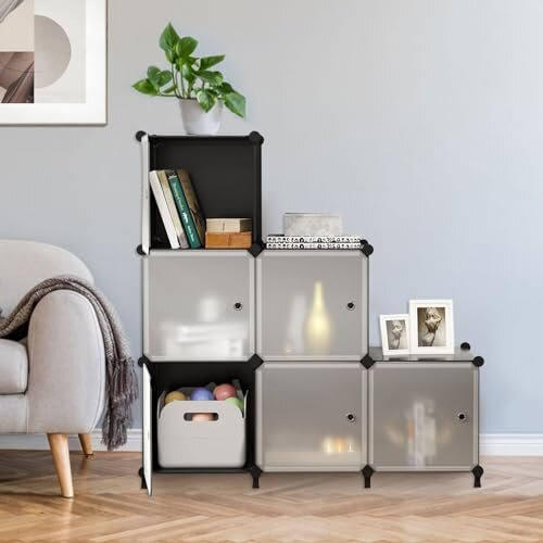 Cube Storage with Doors is a Stackable 6 Cube Storage Unit Designed for Bedroom and Clothes Storage Unit, DIY Modular Storage Cubes, Portable Wardrobe 1