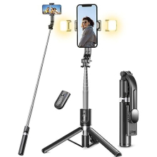 Selfie Stick Tripod with 2 Fill Lights, 45'' Extra Long Phone Tripod with Detachable Remote, Compatible with iPhone, Samsung, Smartphone, GoPro