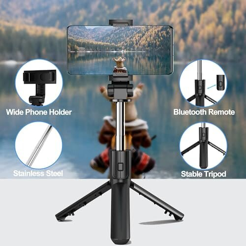 Selfie Stick Tripod with Remote, Bluetooth Phone Tripod,Compatible with iPhone, GoPro, Android Phone 1