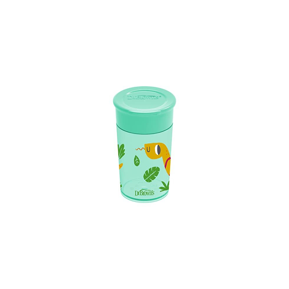 Dr Brown's Dr. Brown's Milestones Cheers 360 Cup Spoutless Transition Cup, Travel Friendly & Leak-Free Sippy Cup, Green, Snake, 10Oz/300Ml