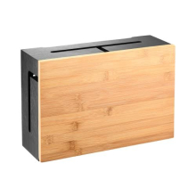 Cable Management Box with Magnetic Bamboo Lid & Cable Ties- Elegant, Durable Cable Organizer Box to Hide Cords and Power Strip- Wall Mountable Cable