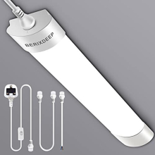 LED Batten Light 6500K Daylight, Linkable LED Fluorescent Strip Fitting for Garage, Workshop, Office, Wall, Kitchen, Shed, IP65 Plug in Ceiling Light