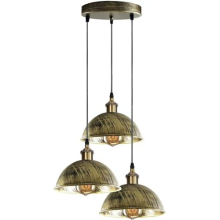 Vintage Retro Style 3 Way Ceiling Pendant Light Cluster Light Fitting Brushed Brass Dome Lampshade Style Home E27 Lighting Kit for Kitchen Island
