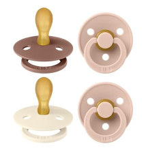 Colour Symmetrical Soother 4-pack, BPA Free Dummy Pacifier, Symmetrical nipple. Natural Rubber Latex, Made in Denmark. 6-18 Months (Pack of 4), Blush