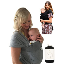 Certified Organic Baby Sling Carrier, GOTS Organic, Small/Medium or Plus Size, Black or Grey, CPSC Safety Tested
