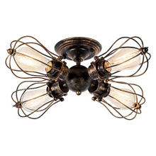 Vintage Ceiling Light Industrial, Chandeliers E27 Socket Metal Wire Cage Lamp Semi-Flush Mount Rustic Ceiling Light Metal Lamp Fixtures (No Bulb)