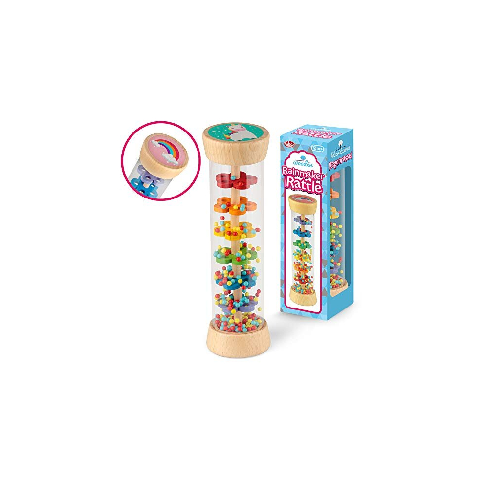 Painted Wooden Rainmaker Rattle Toy,Assorted Designs and Colours,38200