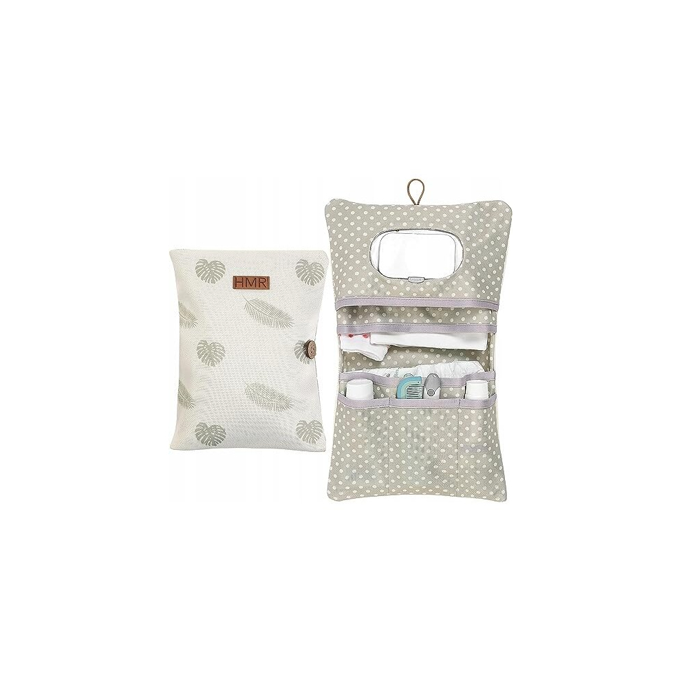 Diaper Bag With Changing Pad Organizer And Cosmetic Bag 2In1 - Small Diaper Bag For On The Go Mom's Diapers Wipes Baby Organizer (Leaves) Cream Hamur Home