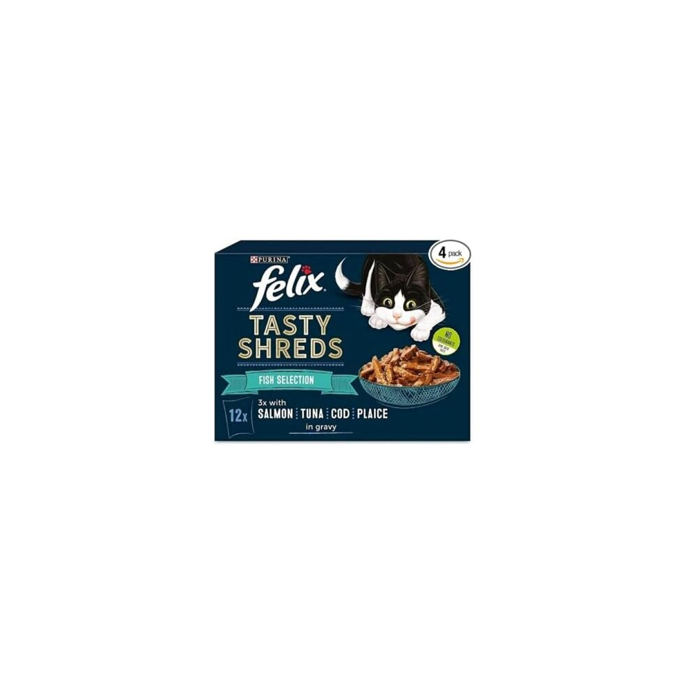 Tasty Shreds Cat Food Fish Selection in Gravy 12x80 g (Pack of 4)