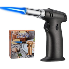 Butane Torch, ibforcty Refillable Culinary Cooking Torch Kitchen Blow Torch Lighter with Safety Lock Adjustable and Lock Flame(Black)(Butane Gas not