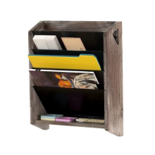 Wall File Holder Mail Organiser Magazine Hanging Storage Rack -MK624A (Rustic Wood)