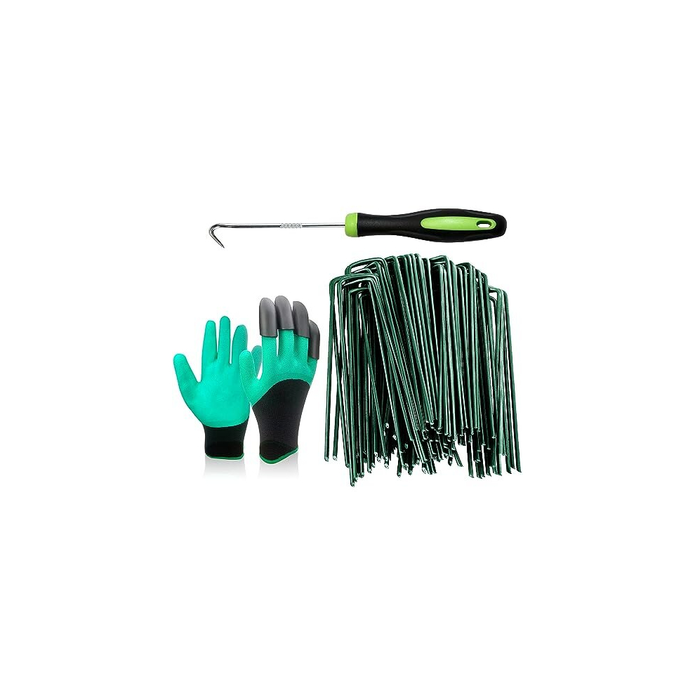 200 Pack Artificial Grass Pins, 6" / 150mm Green Weed Membrane Mat Pegs, Metal Garden Landscape Staples, Artificial Grass Pins Ground Cover Fleece