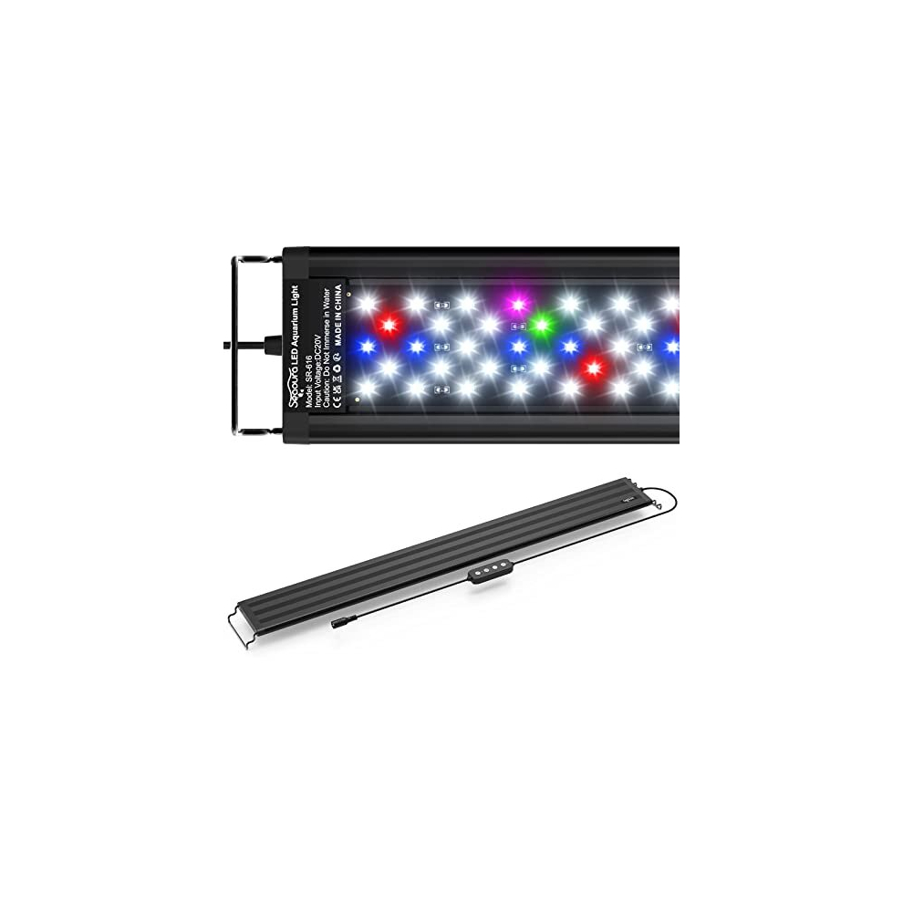 Led Aquarium Light for Plants-Full Spectrum Fish Tank Light with Timer Auto On/Off, Adjustable Brightness, White Blue Red Green Pink LEDs with