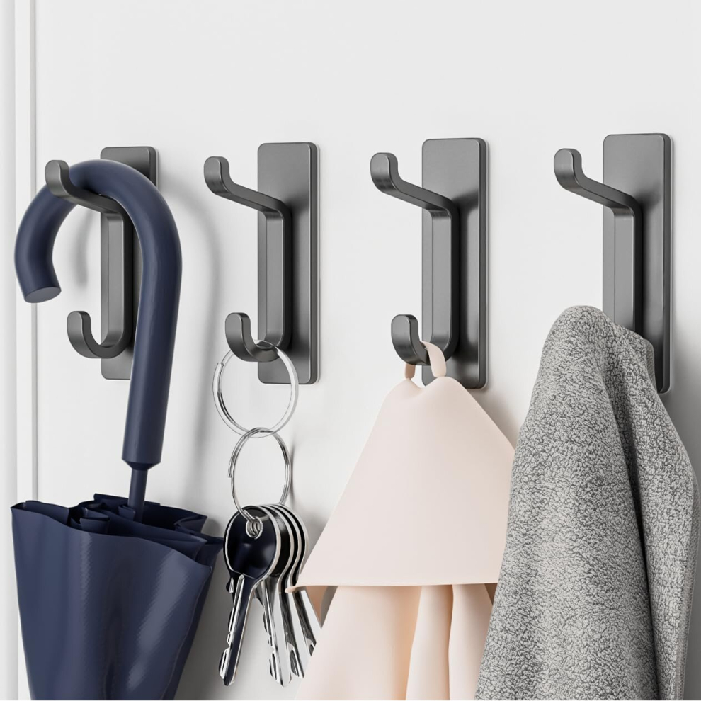Stick on Hooks for Hanging, Extra Sticky 6KG (Max), Coat Hook on Door for Towel Coat Hat Key, Metal Stainless Heavy Duty, Self Adhesive Hangers Wall