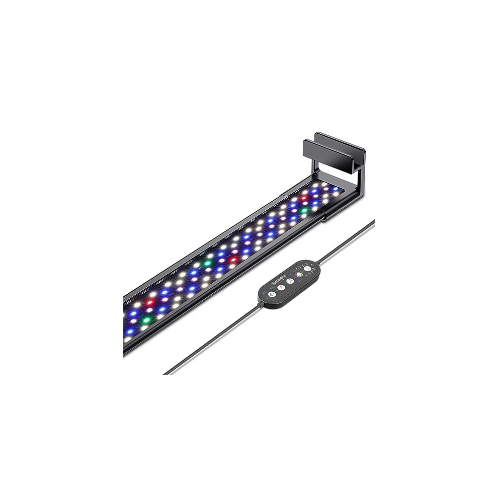 Clip On Aquarium Light, Full Spectrum LED Aquarium Light, 24W 24/7 Lighting Fish Tank Light with 10 Colors, Adjustable Timer,3 Modes for 60-72cm