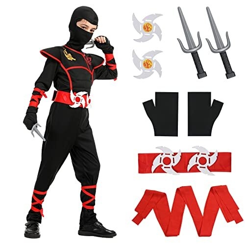 Ninja Costume, Kids Halloween Ninja Fancy Dress Costume with Ninja ...