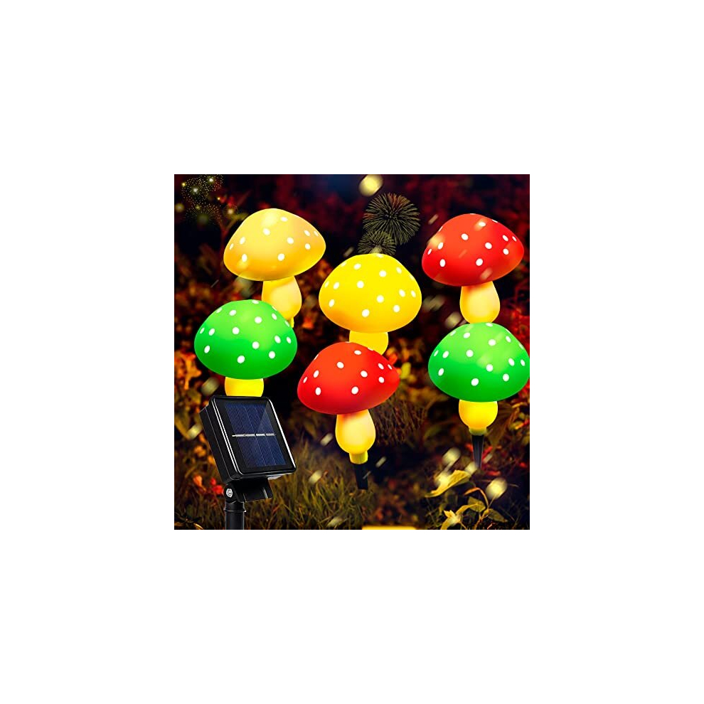 Solar Lights Outdoor Garden, Set of 6 Mushroom Solar Powered Garden Lights, Waterproof Outside Decorations Pathway Lights Fairy Garden Ornaments for