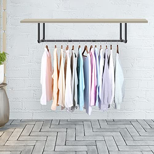 Wall Mounted Clothes Rail, Industrial Pipe Clothes Rail Metal Garment