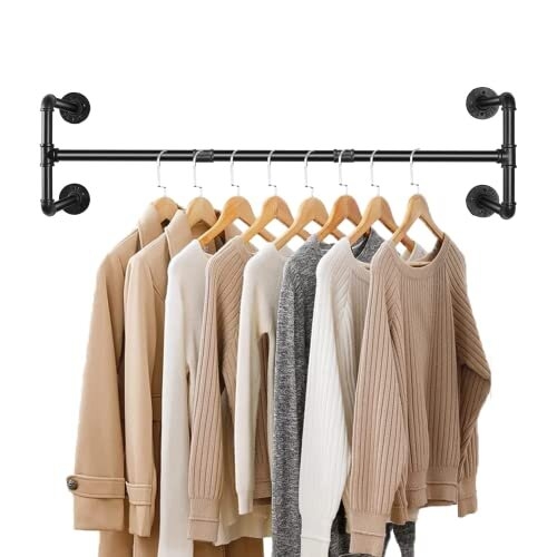 Wall Mounted Clothes Rail, Industrial Pipe Clothes Rail Metal Garment