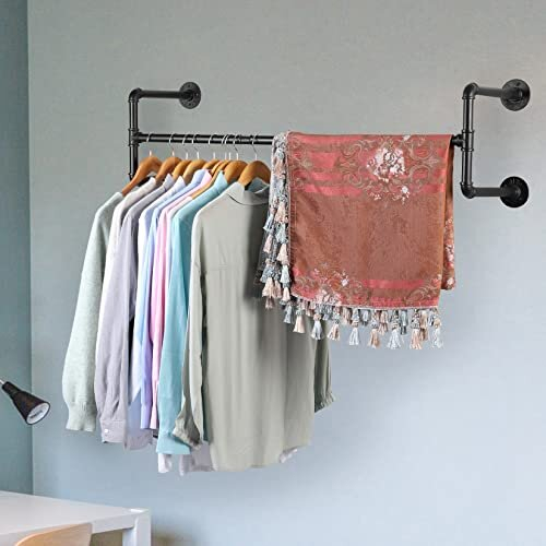 Wall Mounted Clothes Rail, Industrial Pipe Clothes Rail Metal Garment Hanging Rail Super Stable