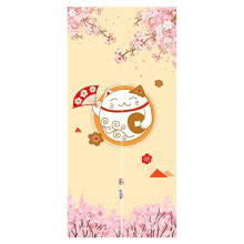 Japanese Style Noren Long Doorway Curtain Fortune Cat & Cherry Blossom Hanging Door Tapestry for Home Decoration, 85 x 180 cm