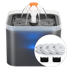 Cat Water Fountain, Ultra Silent Cat Fountain 2L/67oz, with LED Light, 4 Pieces of Carbon Filter + 2 Pieces of Sponge, Pet Water Fountain for Cats and