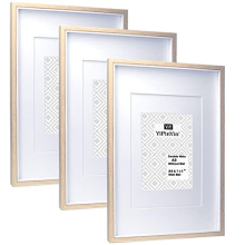 A3 Wooden & white Two Tone Picture Frames Set of 3 with Double Mounts for A4 & 6x8 photo, A4 boxed photo frames for 3pack, A3 wooden Poster Frame with