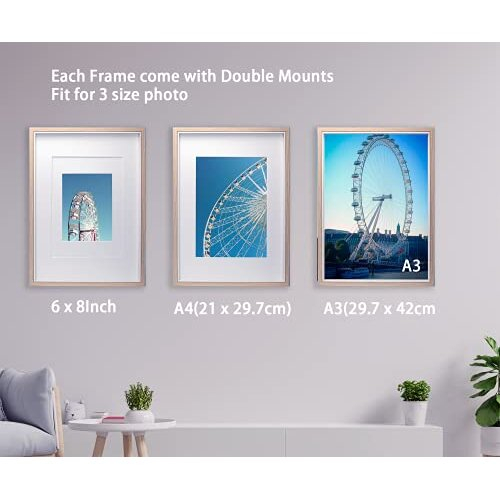 A3 Wooden & white Two Tone Picture Frames Set of 3 with Double Mounts