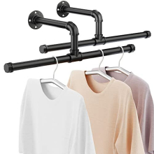 Industrial Pipe Clothes Rail, Heavy Duty Rustic Detachable Wall Mounted Clothes Rack Black Iron Garment Bar, Multi-purpose Hanging Rod for Closet