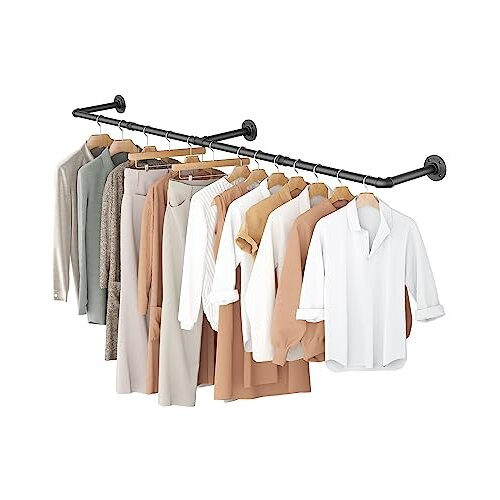 Industrial Pipe Clothes Rail, 167cm Wall Mounted Detachable Retro Metal ...