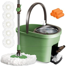 Mop and Buckets Sets, Microfiber Mop Bucket with Stainless Steel Wringer, Spin Mop and Bucket Set for Hardwood Laminate Tile, Send 5 Reusable Pads & 5