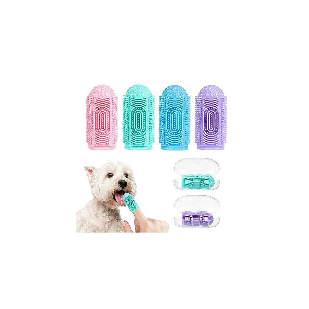 Dog Toothbrush Dog Finger Toothbrush 4 Pack Finger Toothbrush for Dog Cat Full Surround Bristles Dog Tooth Brush Silicone Puppy Toothbrush Easy Dog