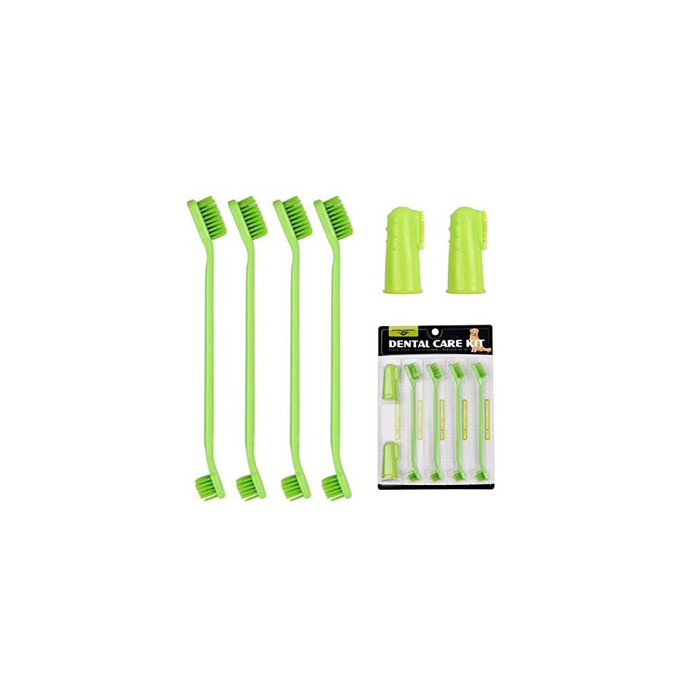 Dog Toothbrush 6 Pcs, Long Handle Double Head Pet Toothbrushes and Pet Finger Teeth Brush for Dogs Tooth Cleaner Care for Small to Large Dogs Cats