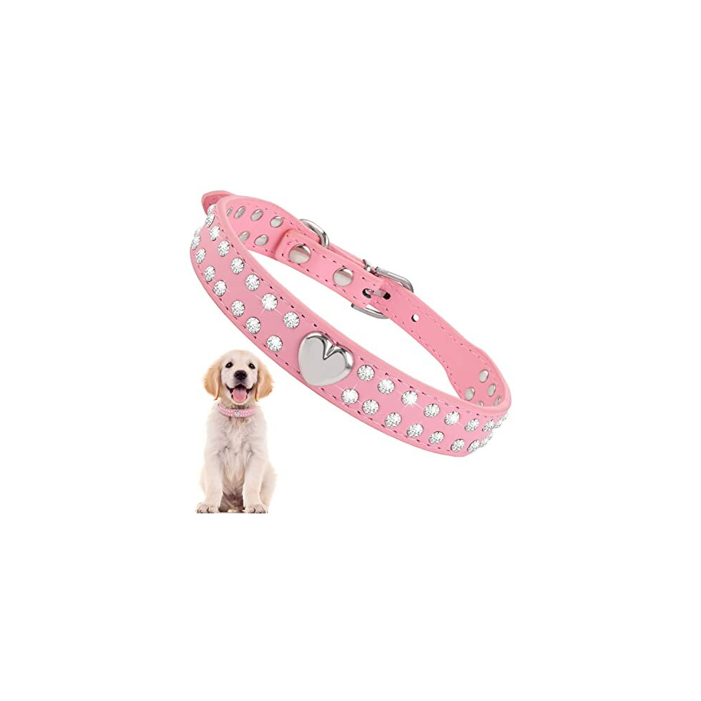 Crystal Dog Cat Collars, Bling PU Leather Pet Collar Rhinestone Puppy Collar Diamond Adjustable Collar Bling Collar for Small Medium Pet Dog Cat(M)