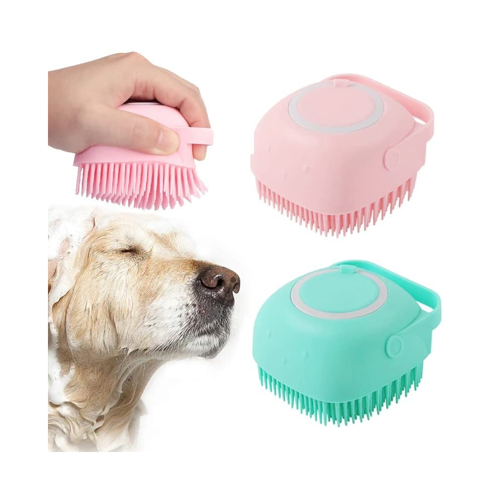 Dog Bath Brush Scrubber Soft Silicone Pet Grooming Brush Bath Shampoo Massage Dispenser Shower Brush For Short Long Haired Dogs And Cats (Blue+Pink)