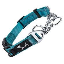 Half Check Dog Collar Nylon Escape-proof Reflective Martingale Dog Collar Slip Show Obedience Training Gentle Choker for Medium Large Dogs (M: 43-52CM