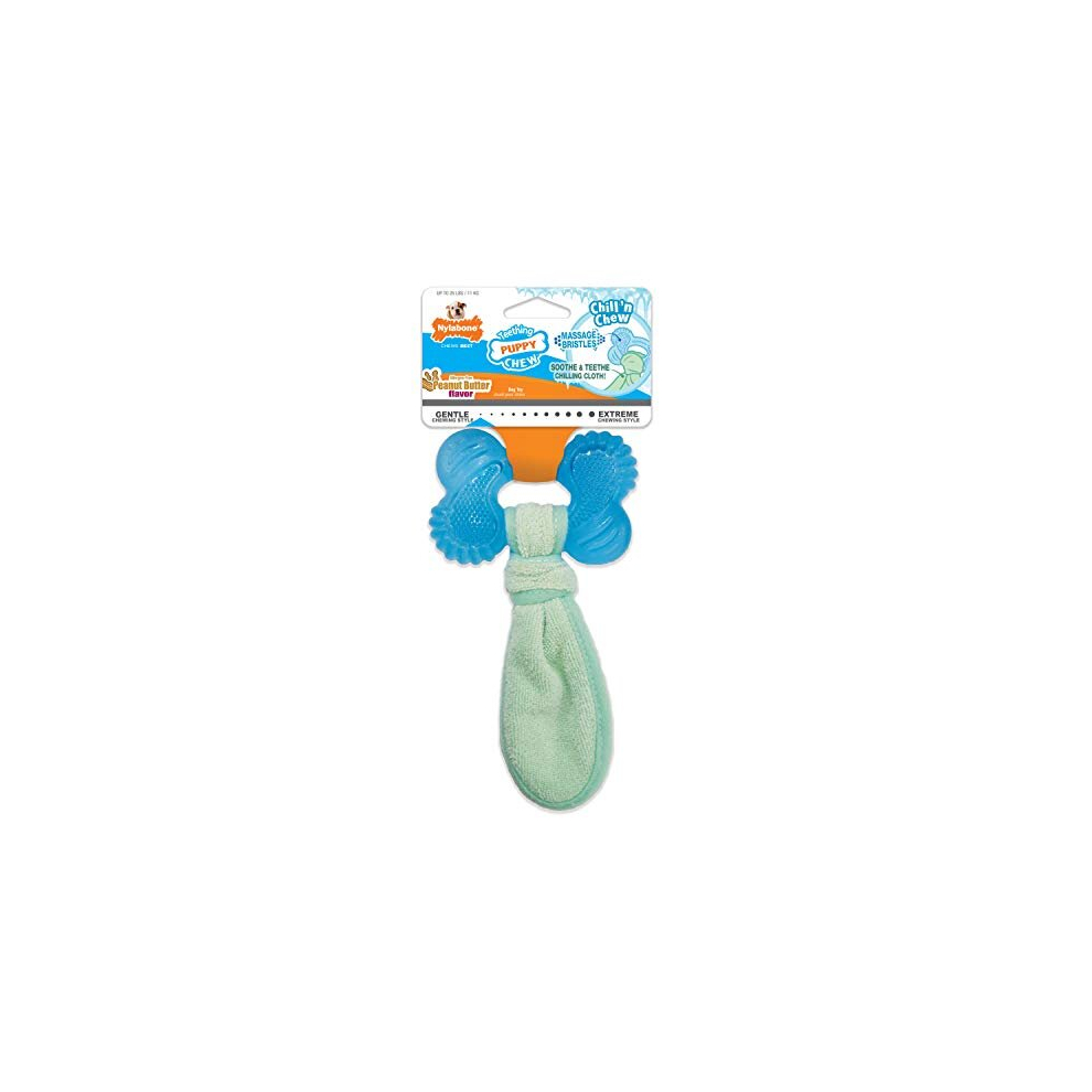 Puppy Teething Chew Toy Freezer Bone with Soothing Cloth, Peanut Butter Flavour, S, for Puppies Up to 11 kg