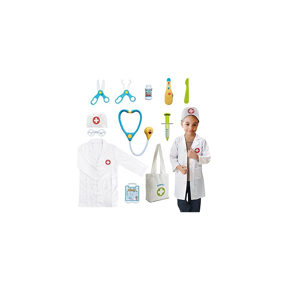 Doctor Costume for Kids, Doctors Dress Up Outfit Set for 3-6 Years Old Boys and Girls with Lab Coat, Toy Stethoscope for Children Halloween Role Play