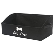Large dog toy bin dog toy box storage box - Foldable Fabric Trapezoid Organizer Boxes with Handle, Collapsible Basket for Dog Toys(Black-DOG)