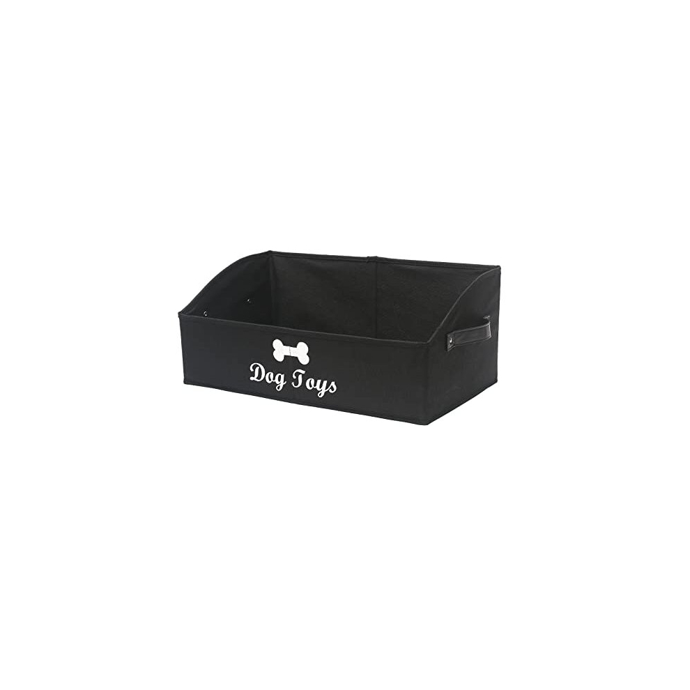 Geyecete Large Dog Toy Bin Dog Toy Box Storage Box - Foldable Fabric Trapezoid Organizer Boxes With Handle, Collapsible Basket For Dog Toys(-Dog) Black