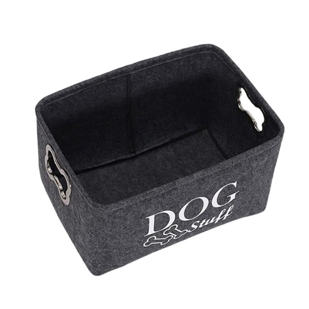 Dog Toy Bin Box Basket Storage, Square Pet Supplies Storage Basket with Metal Handle for Pet Toys Blankets Dog Toys and Accessories