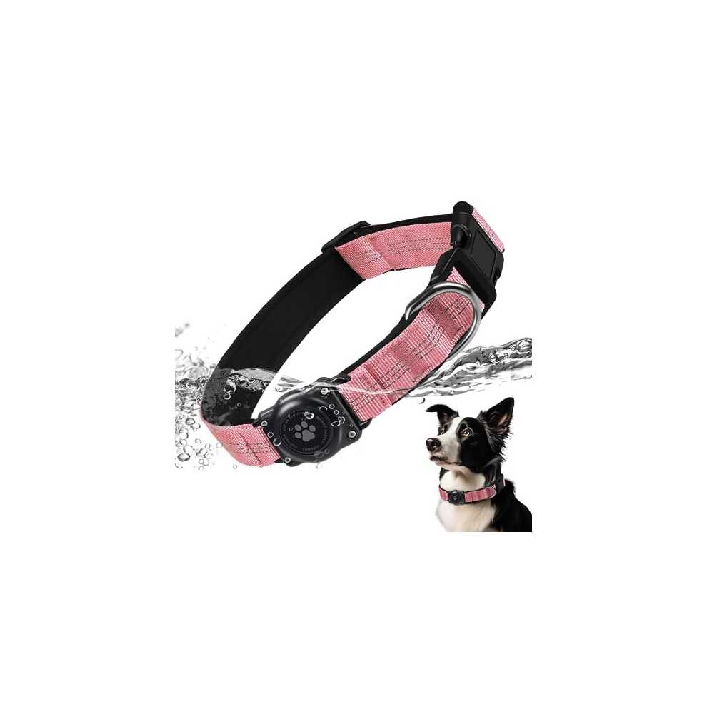 AirTag Dog Collar, IP68 Waterproof Air Tag Dog Collar Holder, Reflective, Ultra-Durable, Comfortable Padded, Heavy Duty Dog Collars for Small Medium