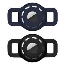 2 Pack AirTag Protective Case for Pet Collars - Anti-Lost Silicone Holder for Cat & Dog, Black & Navy